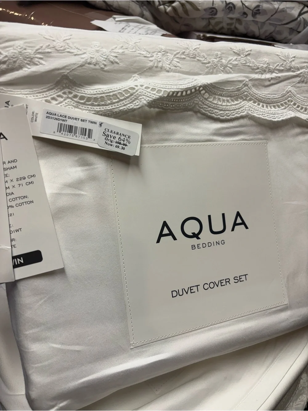 Aqua White Lace Twin Duvet Cover b153s